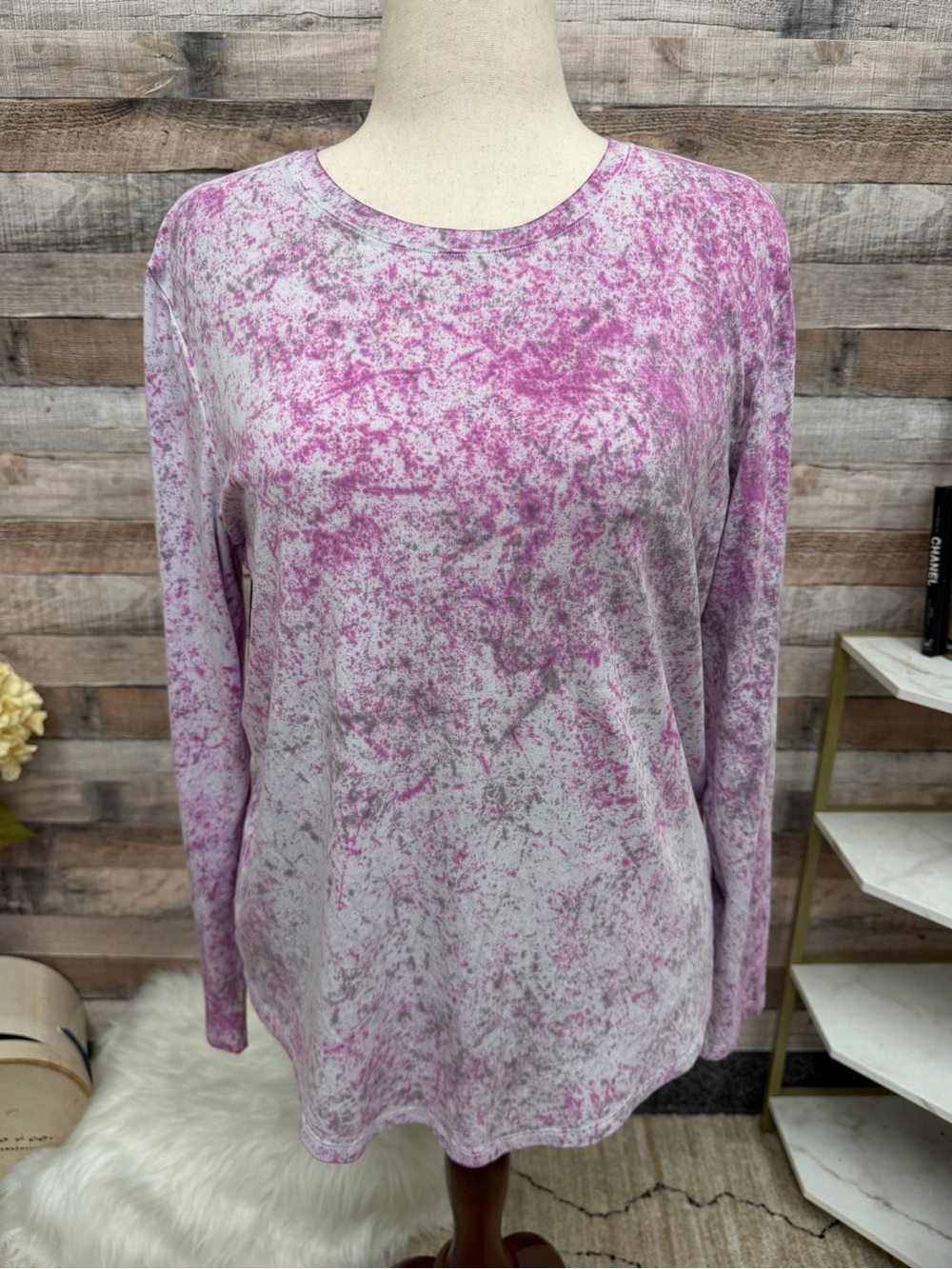 Lululemon pink/grey splatter love crew long sleeve top